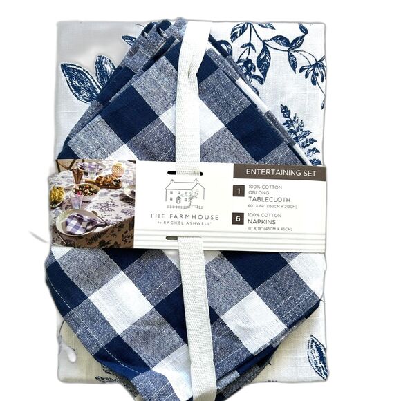 NEW Blue & White Easter Bunny Table Entertaining Set by Rachel Ashwell 70" Round - Picture 1 of 6